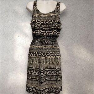 Xhilaration Black and Cream Geometric Layered Bodice Midi Dress